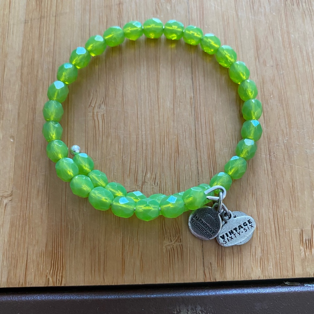 Alex and Ani Green Beaded Bracelet in Rafaelian Silver